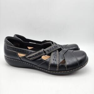 Clarks Bendables Ashland Spin Q Shoes Size 11 Black Leather Comfort Closed Toe